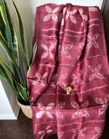 Maroon Shibori Hand-Dyed Linen Saree