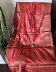Red Tussar Jamdani Saree with Floral Buta and Zari Paisley Pallu