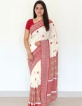 Traditional Red & Off-White Cotton Saree with Bengal Weave Motifs