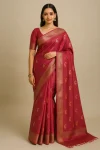 Mauve Maroon Tussar Jamdani Saree with Zari Paisley Motifs