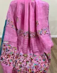 Baby Pink Tussar Parsi Bullian Saree with Multicolor Floral Embroidery
