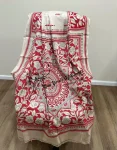 Handcrafted Kanthastitch Saree in Red and Beige with Floral and Mandala Pattern