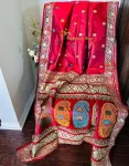 Premium Crimson red revival Baluchari With multicolor pallu