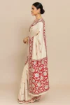 Handcrafted Kanthastitch Saree in Red and Beige with Floral and Mandala Pattern