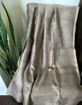 Mocha Brown Matka Silk Saree with Copper & Silver Leaf Motifs