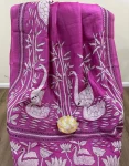 Pink Kanthastitch Saree with white Swan design in Pallu and border