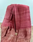 Maroon solid body Matka Silk Saree with golden striped pallu