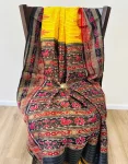 Yellow Nobokothi Khandua silk saree with Red Striped body and temple border