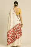 Handcrafted Kanthastitch Saree in Red and Beige with Floral and Mandala Pattern