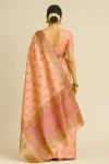 Peach Pink Baluchari Saree with Floral Zari Weave & Meenakari Border
